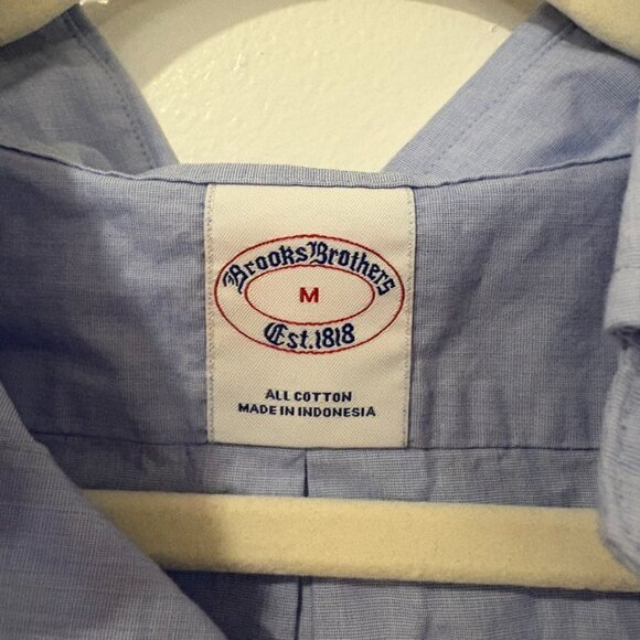 NWT Brooks Brothers Regular Short Sleeve Button Down 100% Cotton Blue Medium - Picture 4 of 5